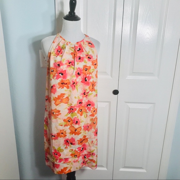 Ann Taylor Loft Spring Floral Flowy Shift Dress Size 4 Small Pink & Orange - Picture 2 of 8